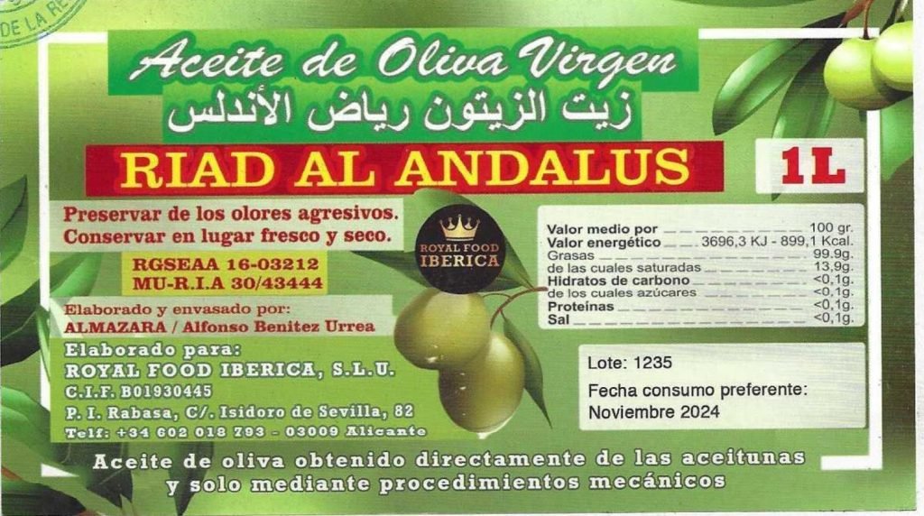 Alerta alimentaria envasado aceite de oliva fraudulento